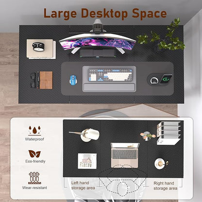 StarGraph Modern Computer Desk 55 Inch Large Office Desk with Carbon Fiber Desktop Home Office Desks with Sturdy Metal Frame Gaming Study Writing Work from Home Desks, Black