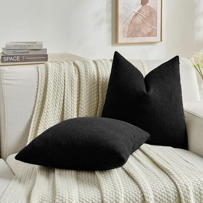 FUTEI Black Decorative Throw Pillow Covers 16x16 Inch Set of 2,Soft Cozy Wheat Ear Striped Patterns Cushion Cases,Modern Home Decor for Couch Bed Living Room