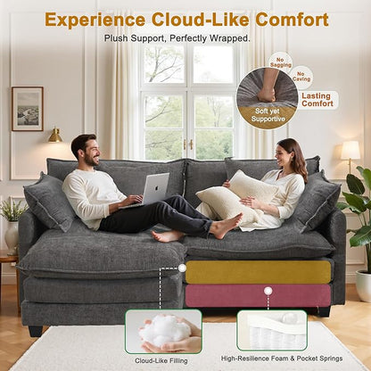 Cloud Chenille L-Shaped Sofa with Ottoman, 77" Space Saving Sectional Loveseat with Chaise, for Small Spaces, Easy Assembly, 1YR Warranty