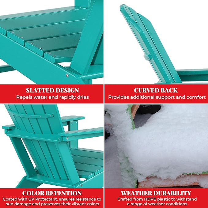 Costaelm Outdoor Adirondack Chair, HDPE Patio Chair, Weather Resistant Lawn Firepit Outside Chairs for Porch, Poolside, Garden, Backyard Deck, Turquoise