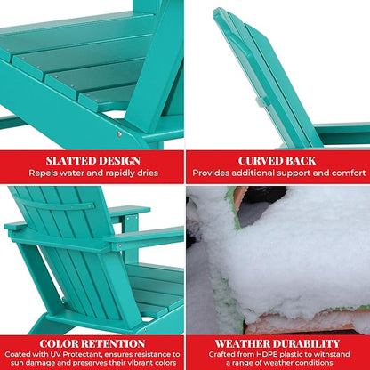 Costaelm Outdoor Adirondack Chair, HDPE Patio Chair, Weather Resistant Lawn Firepit Outside Chairs for Porch, Poolside, Garden, Backyard Deck, Turquoise