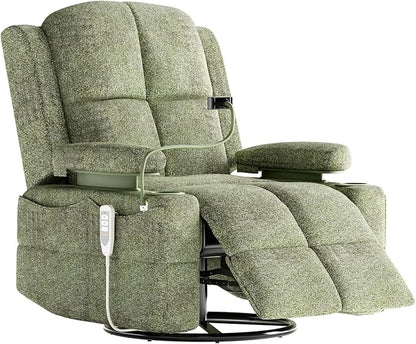 MAMAZING Triple Motor Power Swivel Rocker Recliner Chair with Adjustable Armrests for Adults, FSC Certified Faux Leather Rocking Chair Nursery for Breastfeeding, Green