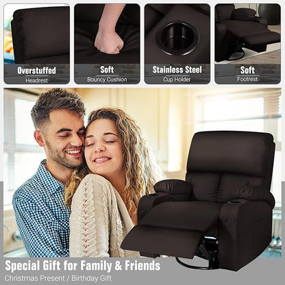 Rocking Recliner Chair, Massage Rocker Recliner Chair with Vibration Massage and Heat,360° Swivel Recliner Chairs, Living Room, Bedroom, Nursery, RV, Brown