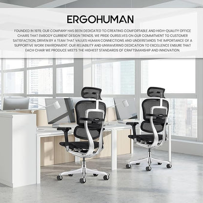 Ergohuman Eurotech ME7ERG GEN2 High Back Mesh Office Chair with Tilt Tension Control, Tilt Lock, Back Angle, Back Height, Synchro Tilt, Seat Height, Seat Depth, and Arm Height Adjustments, Black