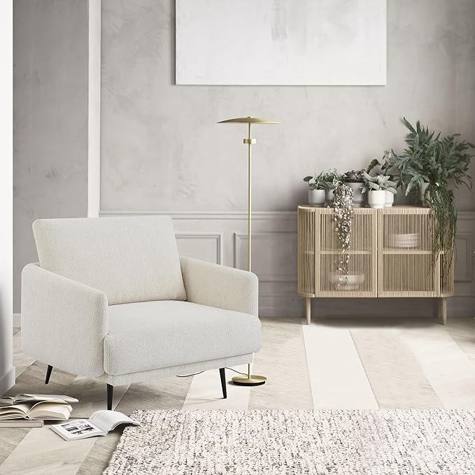 Mid-Century Accent Chair,Modern Oversized Armchair for Living Room,Comfy Upholstered Reading Accent Chairs for Bedroom,Single Sofa Chair (Beige-1PACK)