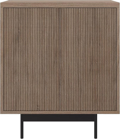 Henn&Hart 28" Fluted Wooden Accent Cabinet, Modern Ribbed Sideboard Buffet Cabinet with 2 Doors and an Adjustable Shelf for Living Room, Dining Room, Bedroom or Entryway, Antiqued Gray Oak