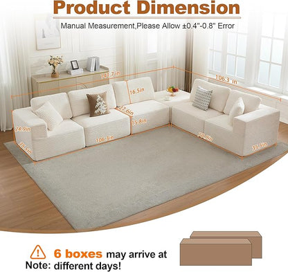 Cloud Modular Sectional Sofa Couch,L-Shape Modern Boneless Sectional Couch with Deep Seat,Upholstered Couches for Living Room Bedroom,No Assembly Required,Beige