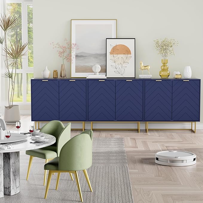 Scurrty 31.5'' Sideboard Buffet Cabinet with Storage, Set of 3,Navy Blue Accent Cabinet with Doors & Adjustable Shelf for Living Room & Kitchen (2 Doors)