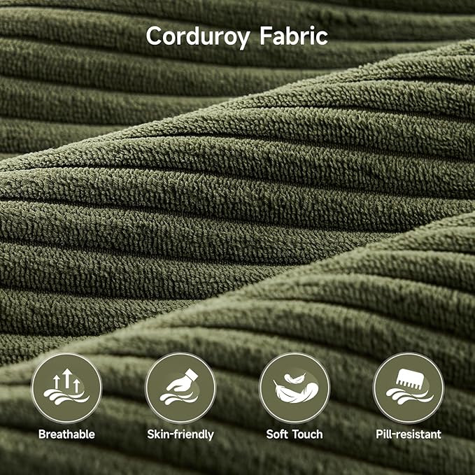 ONBRILL 86.6" Corduroy Couches for Living Room, Comfy 3 Seater Sofa with Pillow-Top Armrest & Dual-Layer Cushions, Mid Century Modern Couch for Bedroom, Apartment, Green