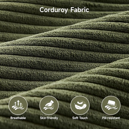 ONBRILL 86.6" Corduroy Couches for Living Room, Comfy 3 Seater Sofa with Pillow-Top Armrest & Dual-Layer Cushions, Mid Century Modern Couch for Bedroom, Apartment, Green