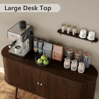 Furniouse 54.4''W Buffet Cabinet with Storage Fluted Sideboard Cabinet with Doors & 4 Shelf Storage for Living Room, Hallway, Kitchen, Mahogany