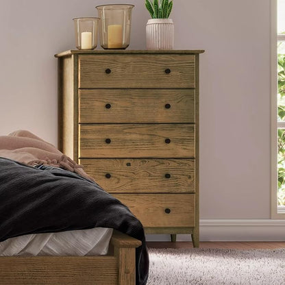 Grain Wood Furniture Greenport 5-Drawer Chest, Solid Wood with Brushed Hickory Finish