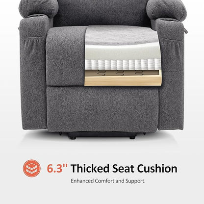 MCombo Power Lift Recliner Chair for Elderly, Lift Chair with Heat and Massage for Tall People, USB&Type C Ports, Extended Footrest, Cup Holders, Fabric 7516 (Large,Dark Grey)