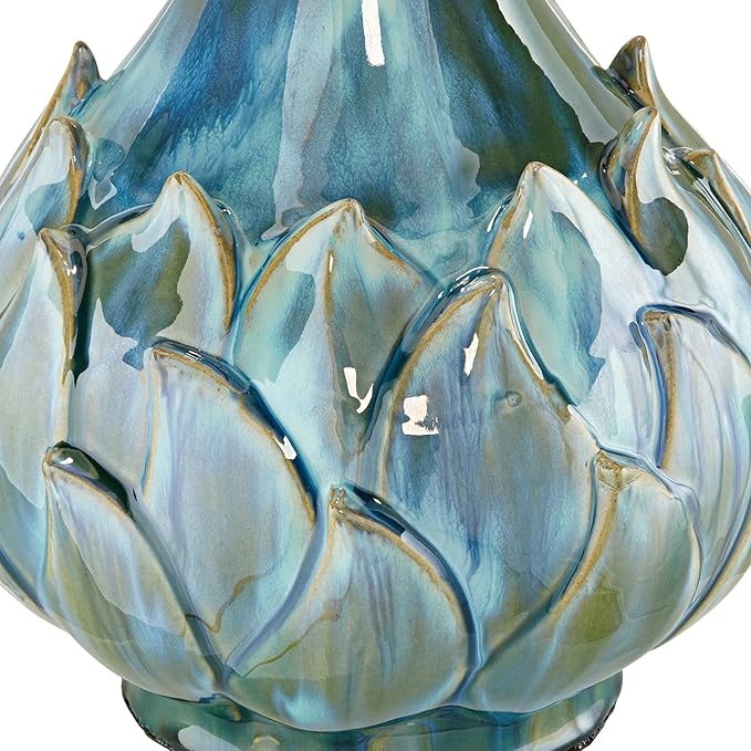 Possini Euro Design Kenya Modern Tropical Table Lamp with Riser 31" Tall Blue Green Ceramic Beige Linen Drum Shade for Living Room Bedroom House Bedside Home Office Entryway (Color May Vary)