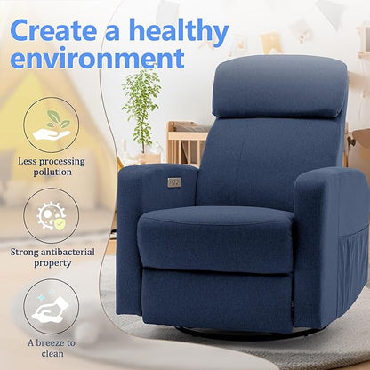 Power Swivel Recliner Chairs for Adults, Electric Glider Rocking Chair Nursery, Glider Recliner Nursery Chair with Classified Side Pocket, Nursery Rocking Chairs with USB and Type-C Ports