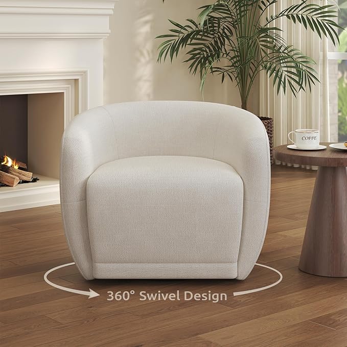 Leyu&Hafort Swivel Accent Chair, Upholstered Reading Armchair, Modern Living Room Chair, Club Living Room Chair for Bedroom, Office, Study, Apartment (Beige)