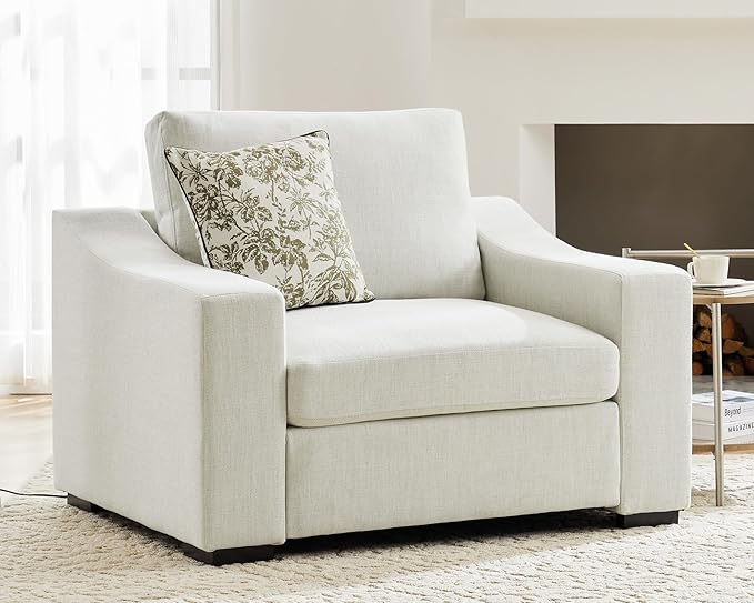 ABCASA 47" W Oversized Accent Chair, Comfy Upholstered Sofa Chair with Large Seat and Wide Armrest, Pet-Friendly Modern Lounge Armchair for Living Room/Apartment/Bedroom, Premium Linen, Ivory