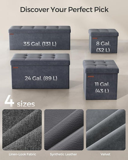 SONGMICS Storage Ottoman, Foldable Small Ottoman Foot Rest, 12.2 x 16.1 Inches Foot Stool, Load up to 286 lb, for Living Room, Bedroom, Dorm, Slate Gray ULSF200G01