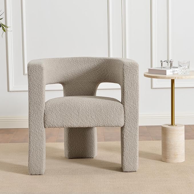 KINWELL 28" W Modern Boucle Accent Chair, Mid Century Upholstered Square Armchair, No Assembly Single Sofa Side Chair for Living Room Lounge Bedroom (Oatmeal)