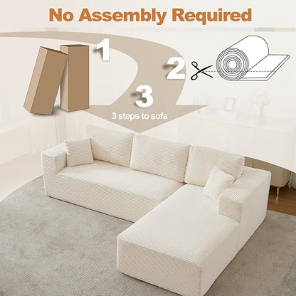106" Cloud Modular Sectional Sofa Couch with L-Shape Chaise,Modern Boneless Sectional Couch with Deep Seat,Upholstered Couches for Living Room Bedroom,No Assembly Required,Beige