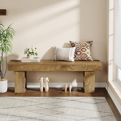 Tribesigns 55" Extra Long Entryway Bench, Farmhouse Wooden Entry Shoe Bench Seat, Indoor End of Bed Stool for Hallway, Bedroom, Living Room, Brown