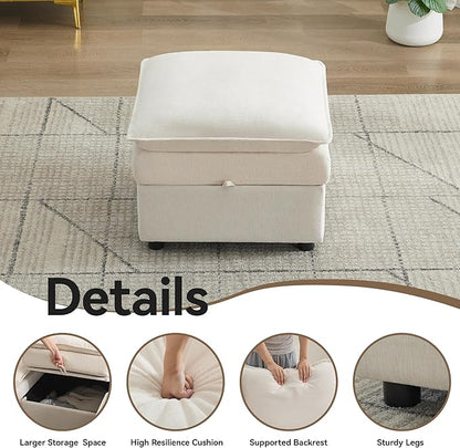 27" Large Square Ottoman with Storage, Modern Upholstered Footrest with Anti-Slip Legs for Couch Coffee Table Living Room, Bedroom, Entryway, Chenille Beige