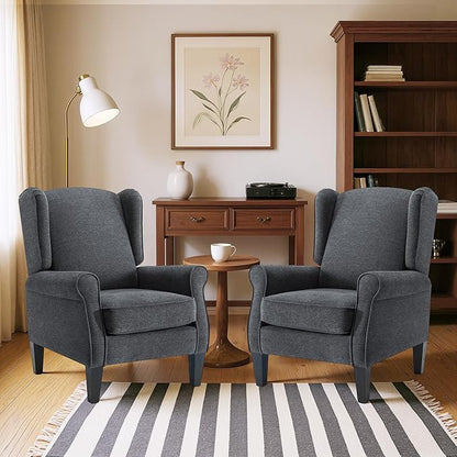 Accent Chair for Living Room Set of 2, High Back Reading Armchairs with Removable Seat Cushion, Mid-Century Single Couch in Fabric, Modern Ergonomic Wingback Chair for Bedroom,Club, Balcony