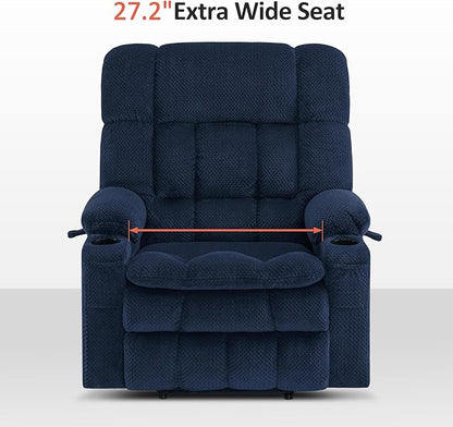 MCombo Oversized Power Lift Recliner Chair for Elderly, Dual Motor Lift Chair with Heat and Massage, Lay Flat Lift Chair for Big and Tall, Cup Holders, Fabric R7891 (Oversize, Navy Blue)