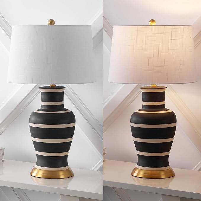 JONATHAN Y JYL4026J Julian 29" Traditional Classic Ceramic Urn LED Table Lamp, Black/Beige for Bedroom, Living Room, Kitchen, Home Office