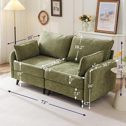 73'' Loveseat Sofa with All Seats Storage, Modular Sectional Couch with Deep Seat,Oversized Comfy Couch with 7.8'' Cushion for Living Room,Bedroom,Velet,Green