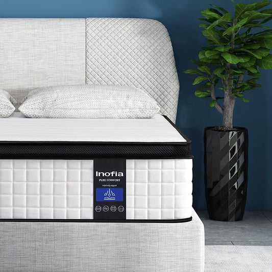 Inofia Full Mattress, 10 Inch Hybrid Innerspring Spring with Memory Foam, Cool Bed in a Box, Pressure Relief with Motion Transfer, Mattress Full Size