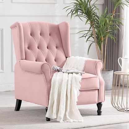 Artechworks Winged Fabric Modern Accent Chair Tufted Arm Club Chair Linen Single Sofa with Wooden Legs Comfy Upholstered for Reading Living Room Bedroom Office, Pink