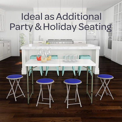 Lavish Home Folding Stool Set - Set of Four 18-Inch Stools with 225lb Capacity for Kitchen, Dorm, or Rec Room - Portable Stools for Adults (Blue)