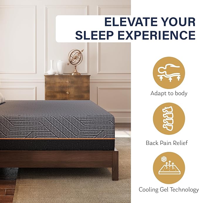 MLILY EGOHOME 14 Inch Twin XL Mattress, Copper Gel Memory Foam Mattress for Pain Relief, Therapeutic Mattress in a Box, CertiPUR-US Certified, Fiberglass Free Medium Mattress, Black