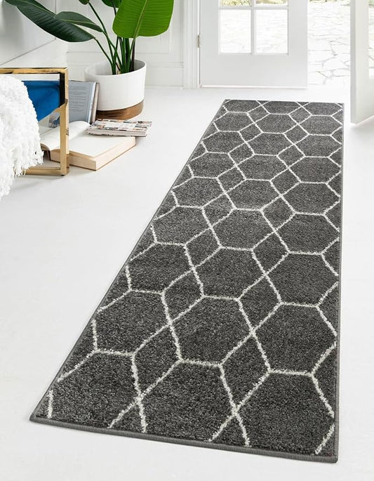 Unique Loom Trellis Frieze Collection Area Rug - Geometric (3' 3" x 16' 5" Runner Dark Gray/Ivory)