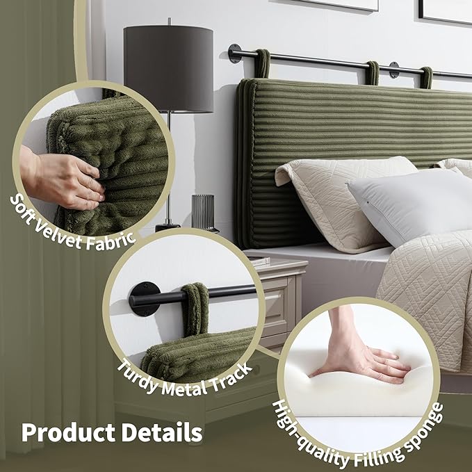 UEV King Headboard Only, Wall Mounted Hanging Upholstered Bed Head Board, Modern Vertical Channel Design of Fine Flannel, Elegant Green Fluted Headboard for Bedroom (Green, King Size)