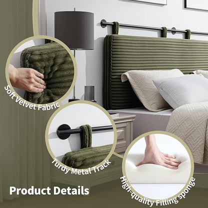UEV Queen Headboard Only, Wall Mounted Hanging Upholstered Bed Head Board, Modern Vertical Channel Design of Fine Flannel, Elegant Green Fluted Headboard for Bedroom (Green, Queen Size)