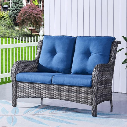 HUMMUH 6 Piece Patio Furniture Set PE Wicker Rattan 3-Seat Outdoor Sectional Sofa with Love Seats,Patio Swivel Chairs,Ottomans Conversation Sets for Garden, Poolside, Backyard