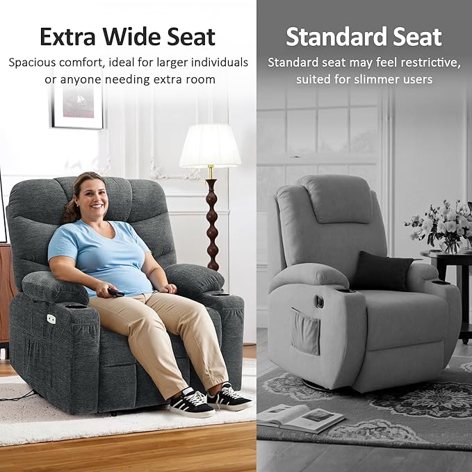 MCombo Oversized Power Lift Recliner Chair with Extended Footrest for Elderly People, Fabric R7289 (Dark Gray, Medium-Oversize)