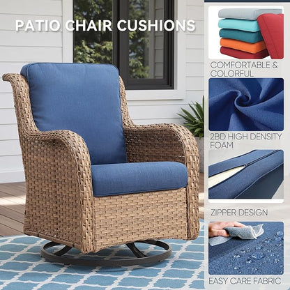 Patio Chair Cushions 4 Packs - Outside High Back Thick Water-Resistant Cushion 22x24 with Zipper Cover for Outdoor Glider Rocking Chairs Loveseat Couch – Blue/Regular