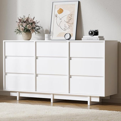 White Dresser for Bedroom, 59" Wide 9 Drawer Dresser, Mid Century Modern Dressers Chest of Drawers, Wooden Large Dressers for Bedroom, Closet