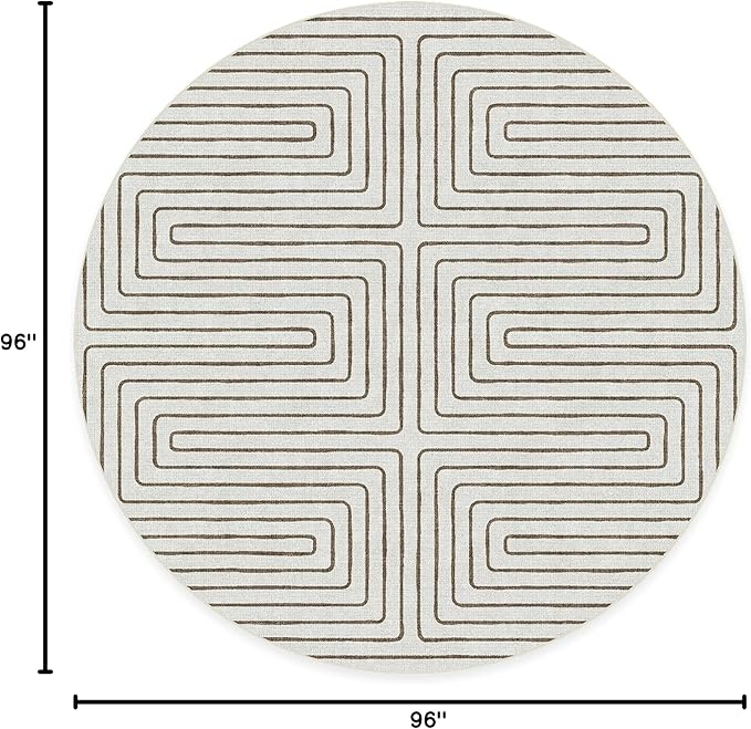 RUGGABLE x Jonathan Adler Machine Washable Area Rug – Labyrinth Camel/Ivory 8 ft Round, Stain-Resistant, Non-Slip – Large Rugs for Living Room, Bedroom, Hallway, Entryway & Office–with Cushioned Pad