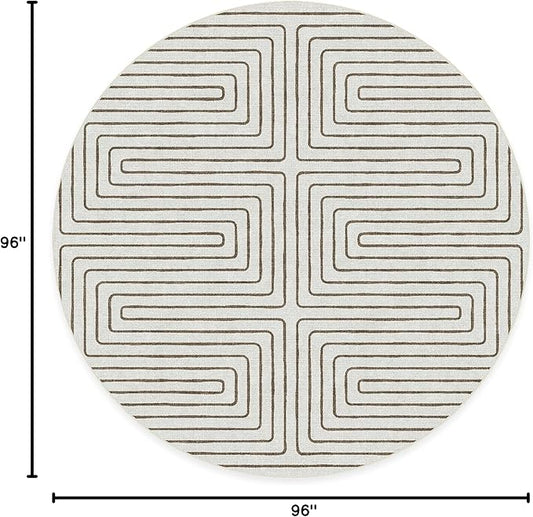 RUGGABLE x Jonathan Adler Machine Washable Area Rug – Labyrinth Camel/Ivory 8 ft Round, Stain-Resistant, Non-Slip – Large Rugs for Living Room, Bedroom, Hallway, Entryway & Office–with Cushioned Pad