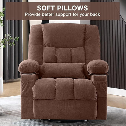 BOSMILLER Massage Swivel Rocker Recliner Chair with Vibration Massage and Heat Ergonomic Lounge Chair for Living Room with Rocking Function and Side Pocket, 2 Cup Holders, USB Charge Port