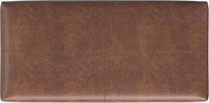 SIMPLIHOME Gabbie 48 inch Wide Contemporary Rectangle Rectangular Storage Ottoman in Distressed Saddle Brown Vegan Faux Leather, Assembled, for The Living Room, Entryway and Family Room