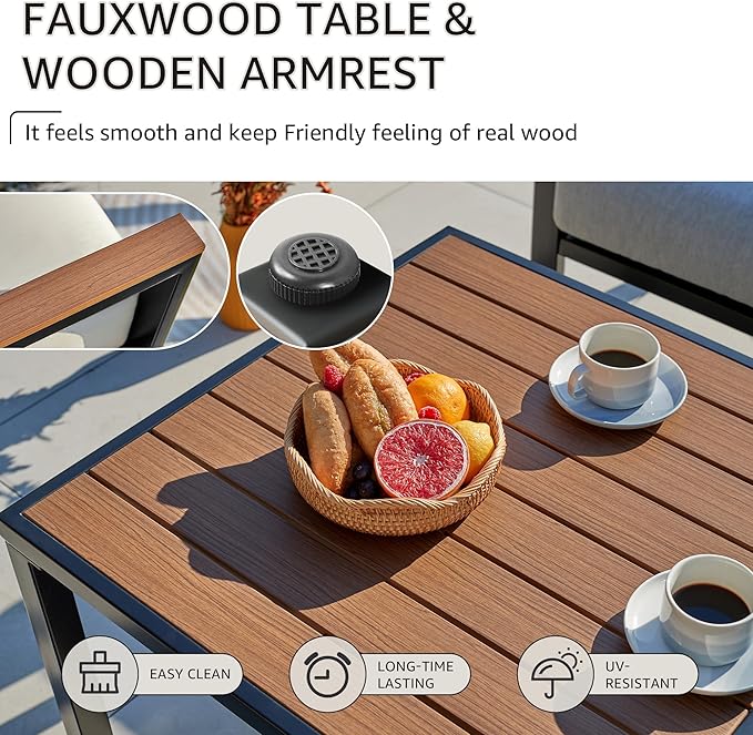 NATURAL EXPRESSIONS 6 Pieces Patio Furniture Set,Outdoor Couch Sofa with Thick Olefin Cushions,Fauxwood Armrest and Tabletop,Ergonomic Highback Frame,Outdoor Sectional Furniture for Backyard,Deck