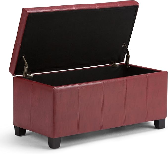 SIMPLIHOME Dover 36 inch Wide Contemporary Rectangle Storage Ottoman Bench in Radicchio Red Vegan Faux Leather, Assembled, for the Living Room, Entryway and Family Room