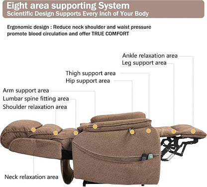 Power Lift Recliner Chair for Adults Elderly Lay Flat Velvet Recliners with Massage Heating, Extended Footrest, Wireless Charging Device, USB Ports, Cup Holder, Lumbar Pillow