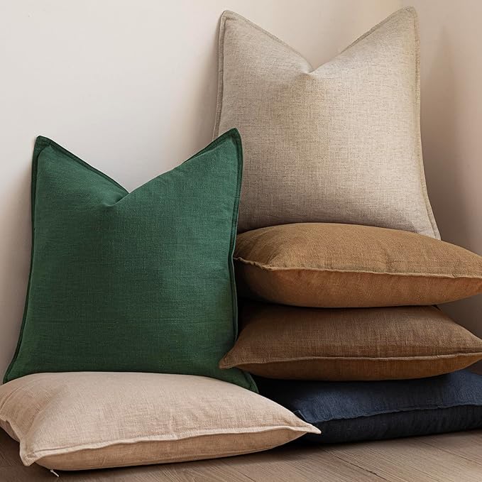 Foindtower Set of 2, Decorative Linen Soild Throw Pillow Covers Soft Accent Euro Cushion Case Farmhouse Neutral Pillowcase for Chair Couch Sofa Bedroom Living Room Home Decor 20 x 20 Inch Pine Green