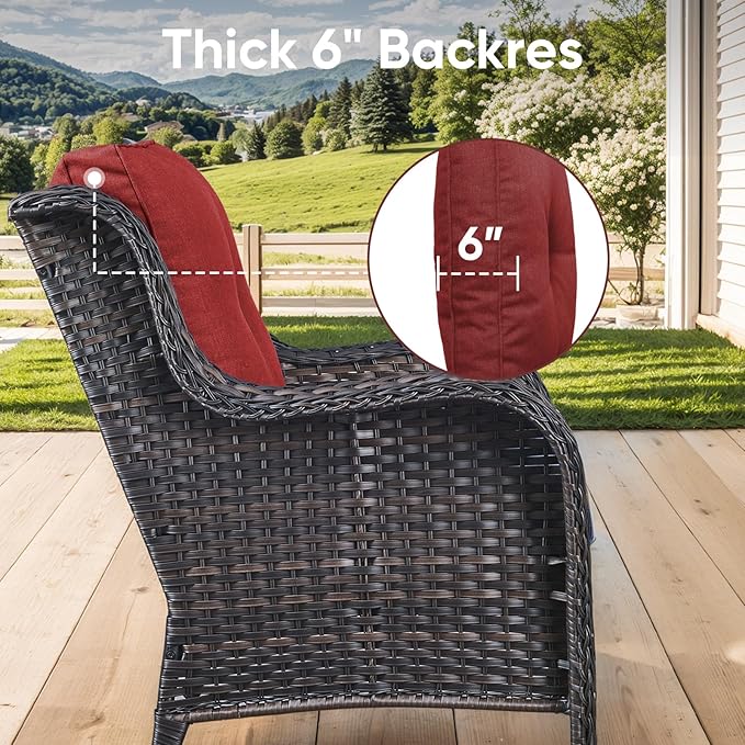 Outdoor Chair Cushions 3 Packs - Outside High Back Thick Water-Resistant Cushion 22x24 with Zipper Cover for Patio Glider Rocking Chairs Loveseat Couch – Red/Buckle